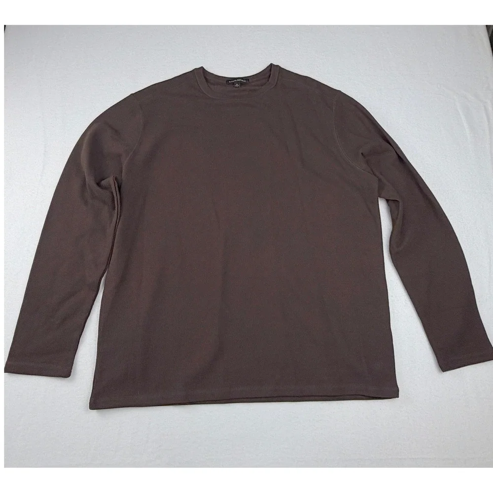 Banana Republic Mens XL Brown Waffle Knit Long Sleeve Crewneck Thermal